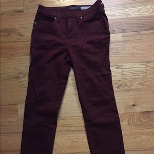 high waisted burgundy jeans